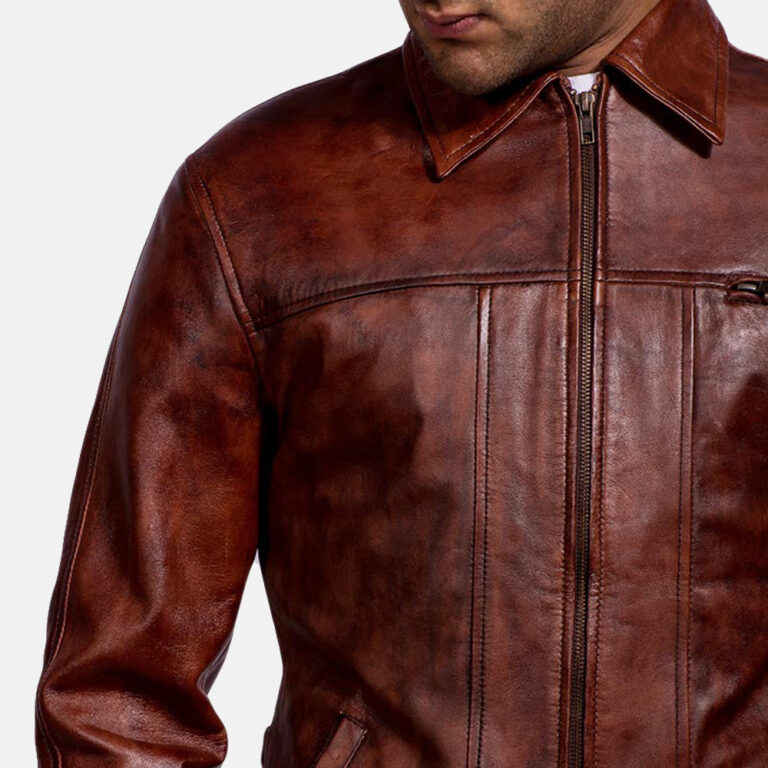 Mens Abstract Maroon Leather Jacket 3-1491374455790